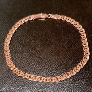 Link chain 5mm 925 silver bracelet unisex rambo 14k rose gold plated